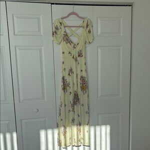 Free People Cream and Pink Puff Sleeve Maxi Sundress